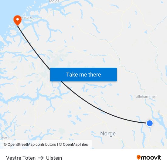 Vestre Toten to Ulstein map