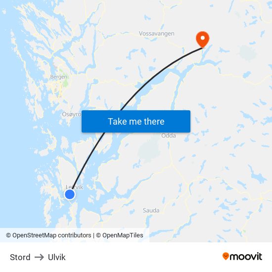 Stord to Ulvik map