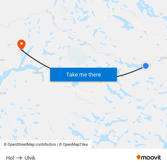 Hol to Ulvik map