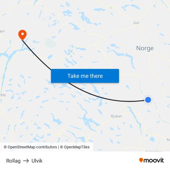 Rollag to Ulvik map