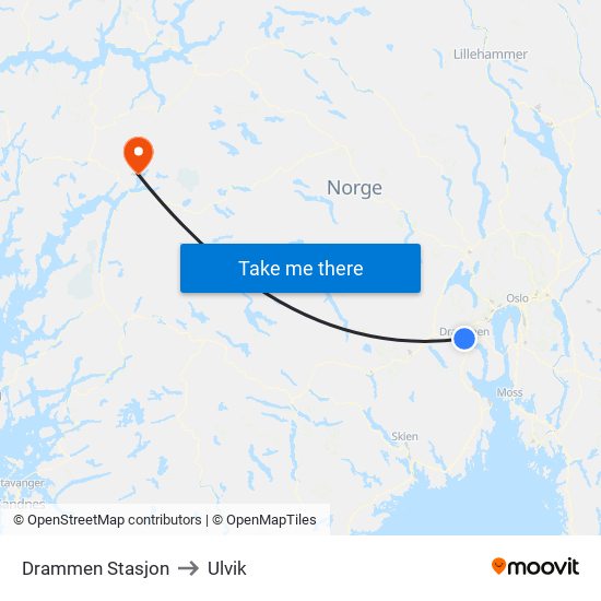Drammen Stasjon to Ulvik map