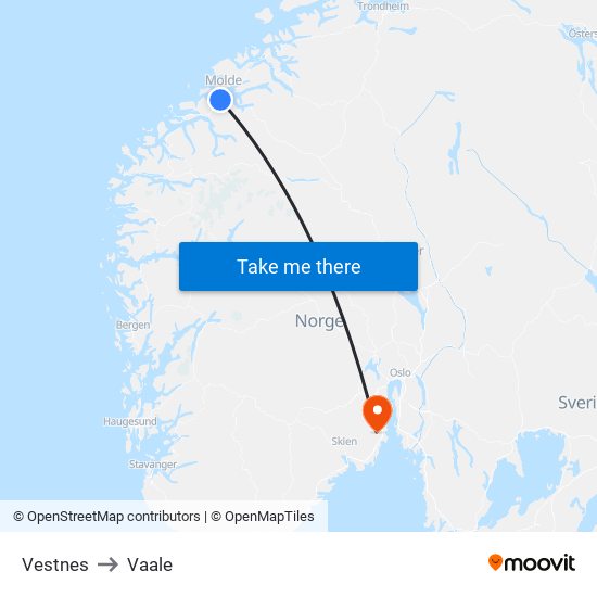 Vestnes to Vaale map