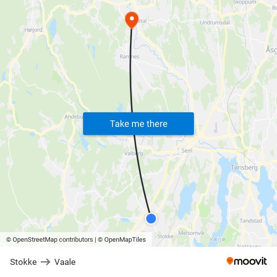 Stokke to Vaale map