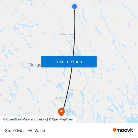 Stor-Elvdal to Vaale map