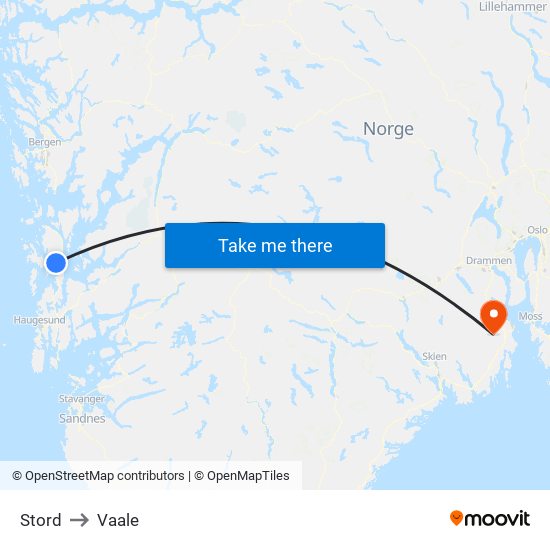 Stord to Vaale map