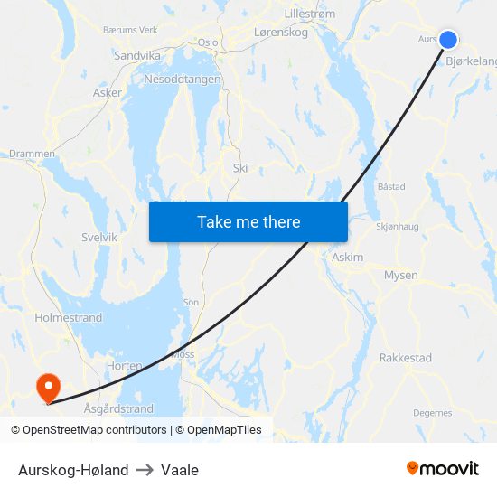 Aurskog-Høland to Vaale map