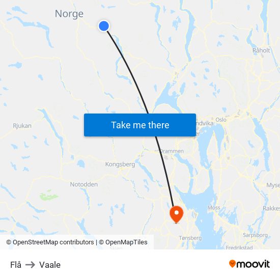 Flå to Vaale map