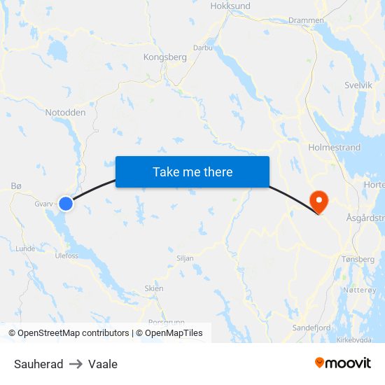 Sauherad to Vaale map