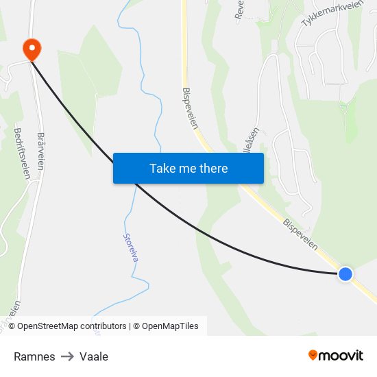 Ramnes to Vaale map