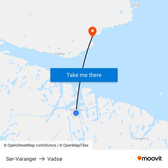 Sør-Varanger to Vadsø map