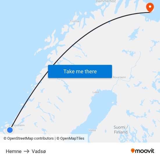 Hemne to Vadsø map