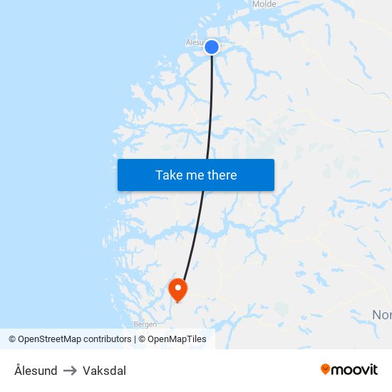 Ålesund to Vaksdal map