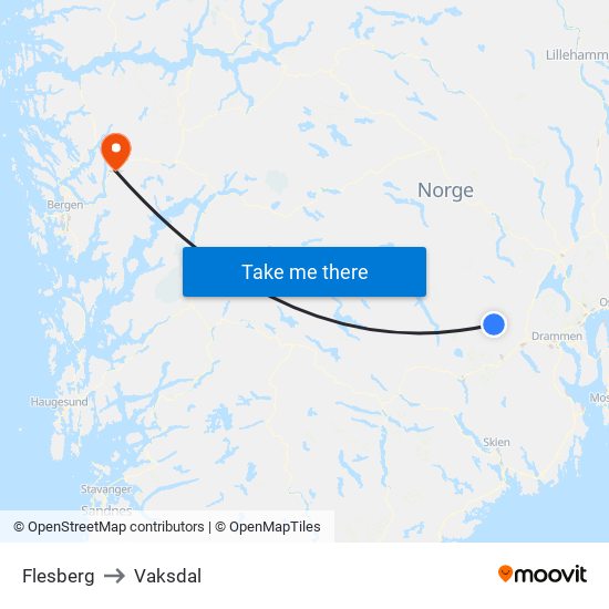 Flesberg to Vaksdal map