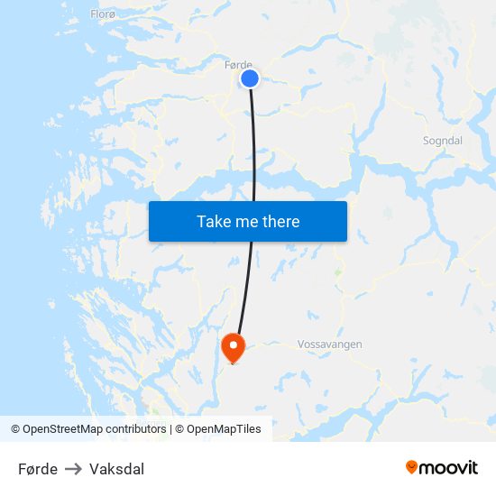 Førde to Vaksdal map