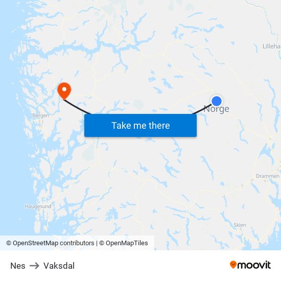 Nes to Vaksdal map