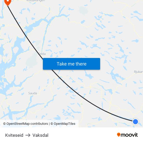 Kviteseid to Vaksdal map