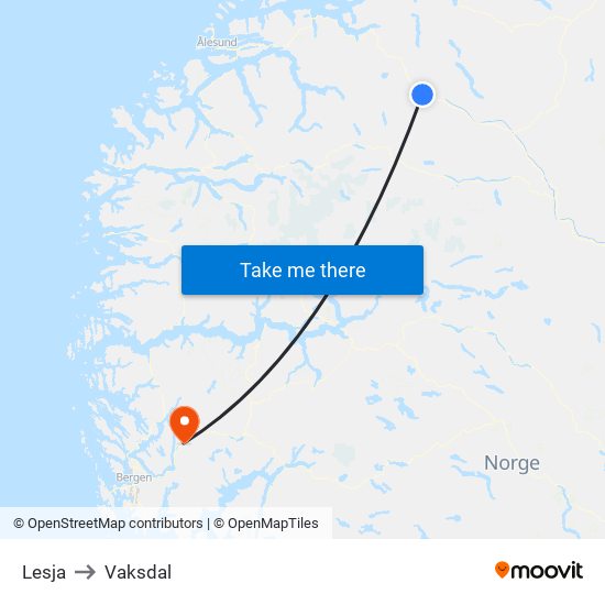 Lesja to Vaksdal map