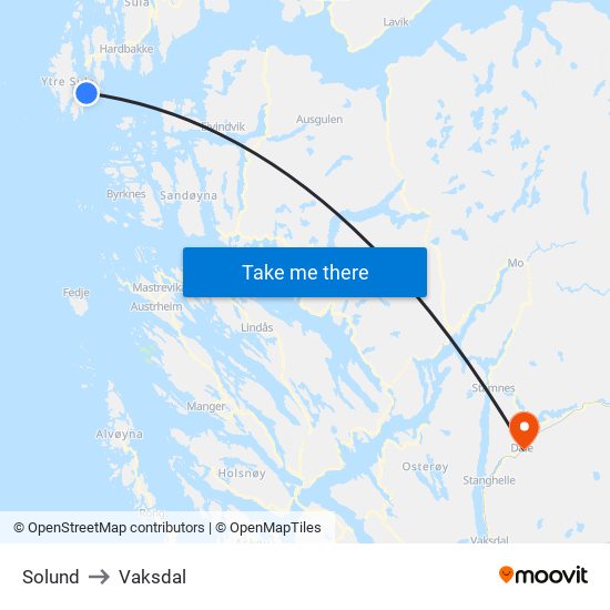 Solund to Vaksdal map