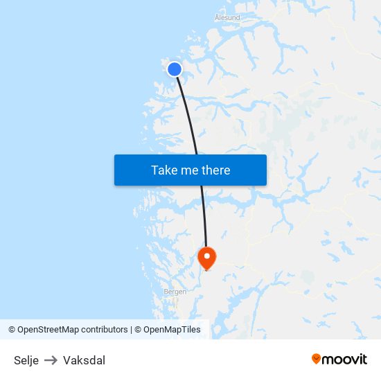 Selje to Vaksdal map