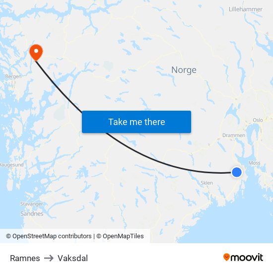 Ramnes to Vaksdal map