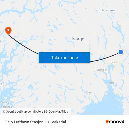 Oslo Lufthavn Stasjon to Vaksdal map