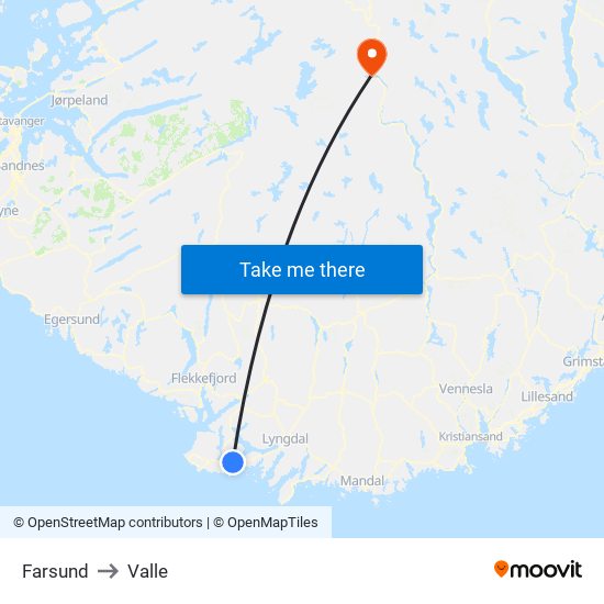 Farsund to Valle map