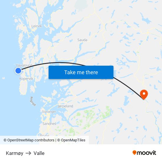 Karmøy to Valle map