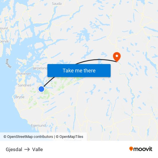 Gjesdal to Valle map