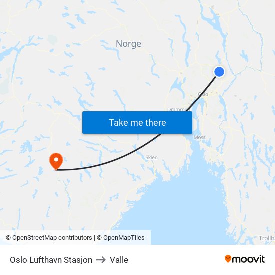 Oslo Lufthavn Stasjon to Valle map