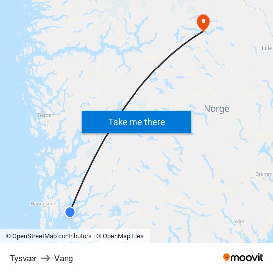 Tysvær to Vang map