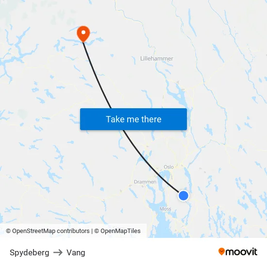 Spydeberg to Vang map