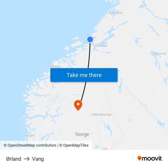 Ørland to Vang map