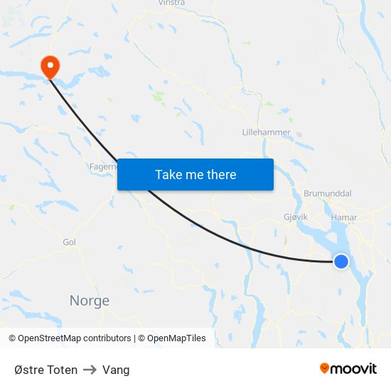 Østre Toten to Vang map