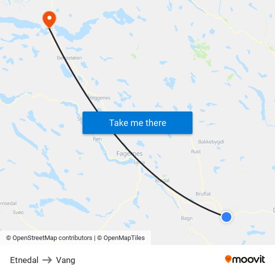 Etnedal to Vang map