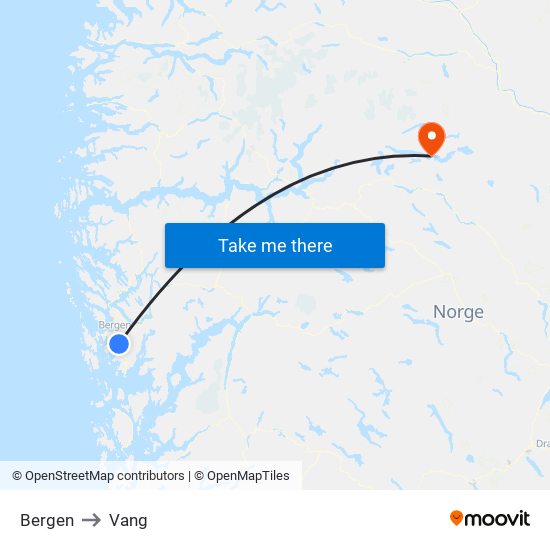 Bergen to Vang map