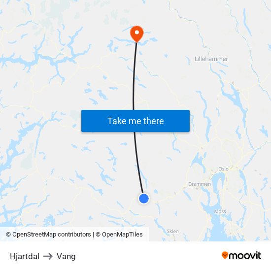 Hjartdal to Vang map