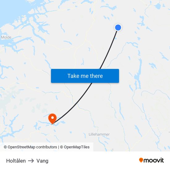 Holtålen to Vang map