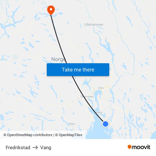 Fredrikstad to Vang map