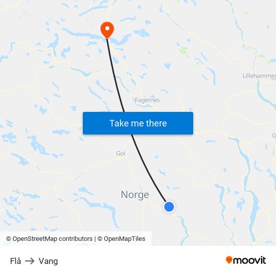 Flå to Vang map