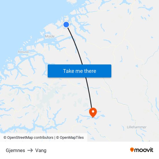 Gjemnes to Vang map