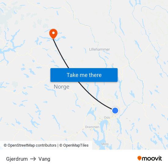 Gjerdrum to Vang map