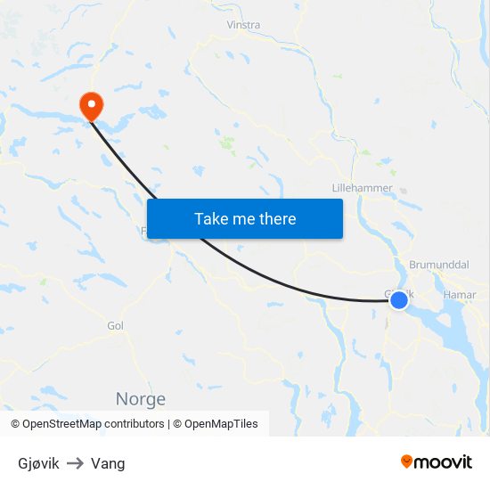 Gjøvik to Vang map