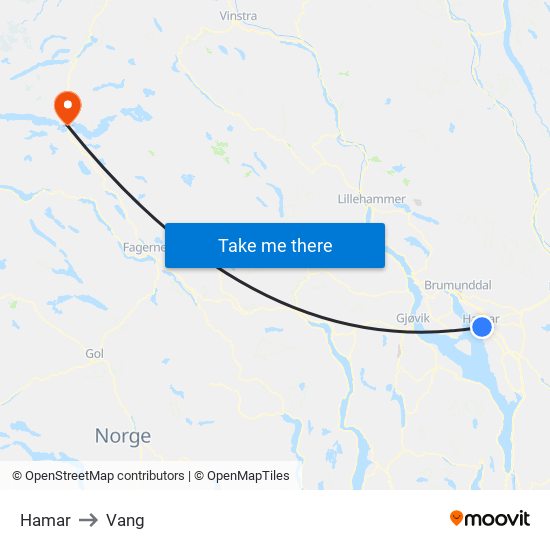 Hamar to Vang map