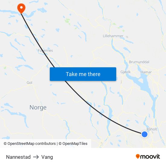 Nannestad to Vang map