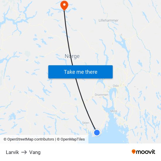 Larvik to Vang map