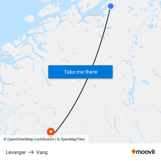 Levanger to Vang map