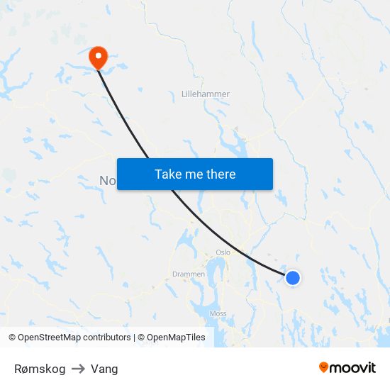 Rømskog to Vang map