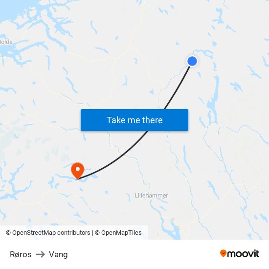 Røros to Vang map