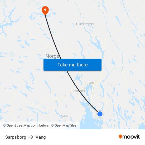 Sarpsborg to Vang map