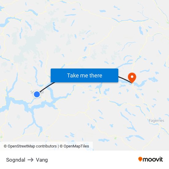 Sogndal to Vang map